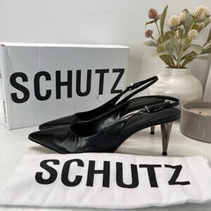 Schutz Suzane Slingback Pin Heel Slip-On Black Silver Heel Women's 8B NWD FLAW